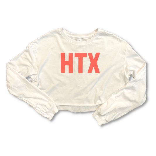 HTX Long Sleeve Crop Tee - White/Coral